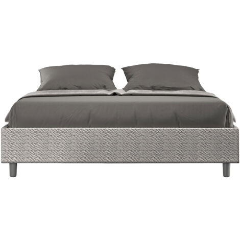 Letto Matrimoniale 160x200 cm con Rete e Contenitore Giroletto con Alzata Comoda Imbottito in Tessuto Aragona Azelia Bianco