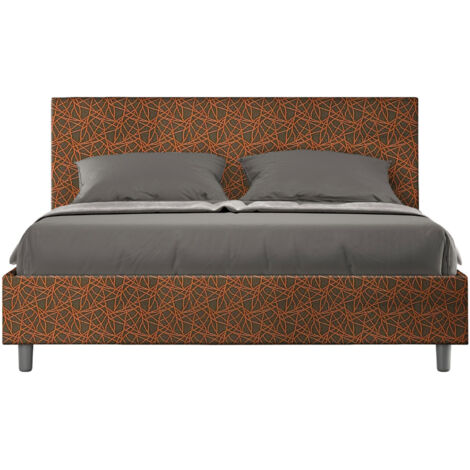 Letto Matrimoniale 160x200 cm con Rete e Contenitore Giroletto con Alzata Comoda Imbottito in Tessuto Era Adele Arancio