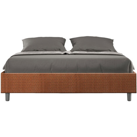 Letto Matrimoniale 160x200 cm con Rete e Contenitore Giroletto con Alzata Comoda Imbottito in Tessuto Labirinto Azelia Arancio