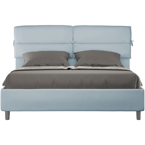 Letto Matrimoniale 160x200 cm con Rete e Contenitore Nandy Azzurro
