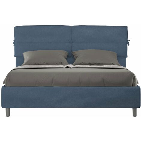 Letto Matrimoniale 160x200 cm con Rete e Contenitore Nandy Blu