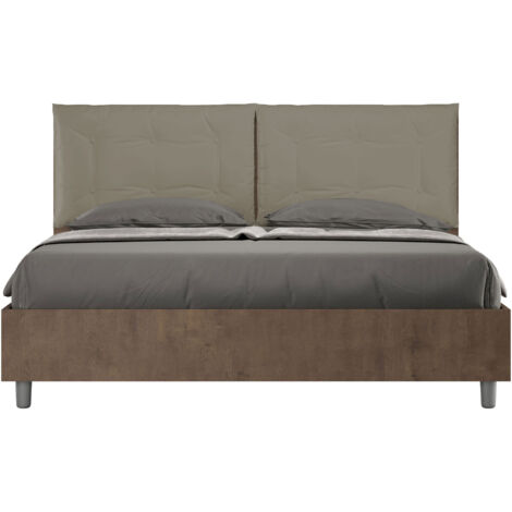 Letto Matrimoniale 160x200 cm con Rete e Contenitore Struttura Noce con Cuscini in Similpelle Egos Annalisa Cappuccino