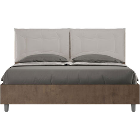 Letto Matrimoniale 160x200 cm con Rete e Contenitore Struttura Noce con Cuscini in Similpelle Egos Annalisa Tortora