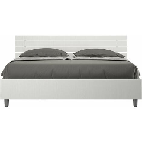Letto Matrimoniale 160x200 cm con Rete e Contenitore Testata Doghe Dritta Ankel Bianco Frassino