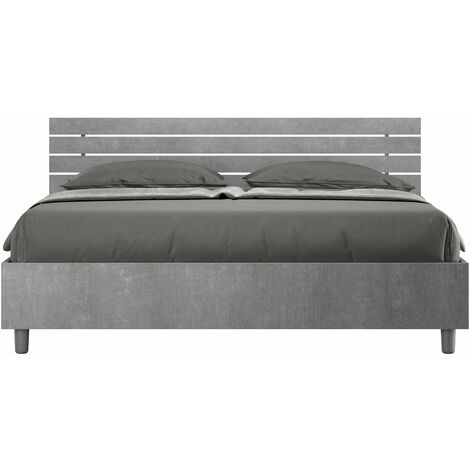 Letto Matrimoniale 160x200 cm con Rete e Contenitore Testata Doghe Inclinata Ankel Grigio