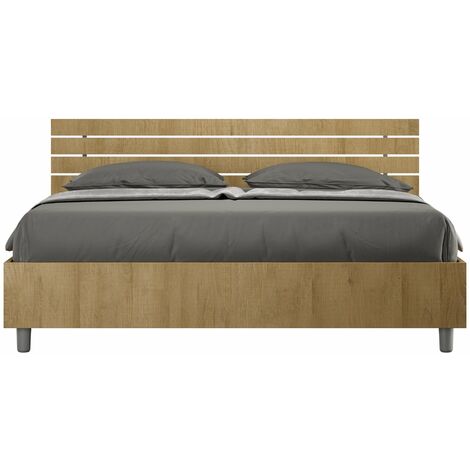 Letto Matrimoniale 160x200 cm con Rete e Contenitore Testata Doghe Inclinata Ankel Quercia Natura