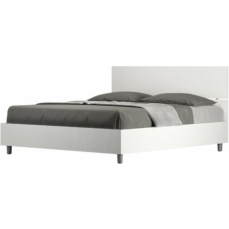 Letto Matrimoniale 160x200 cm con Rete e Contenitore Testata Dritta Demas Bianco Frassino