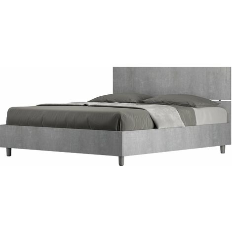 Letto Matrimoniale 160x200 cm con Rete e Contenitore Testata Dritta Demas Grigio