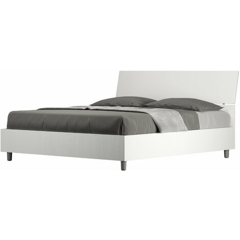 Letto Matrimoniale 160x200 cm con Rete e Contenitore Testata Inclinata Demas Bianco Frassino