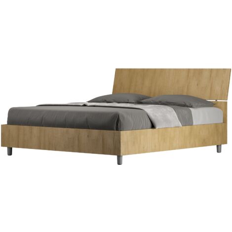 Letto Matrimoniale 160x200 cm con Rete e Contenitore Testata Inclinata Demas Quercia Natura