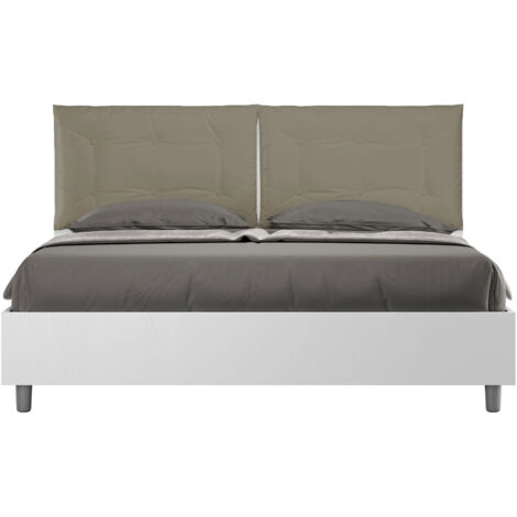 Letto Matrimoniale 160x200 cm con Rete Struttura Bianco Frassico con Cuscini in Similpelle Egos Annalisa Cappuccino