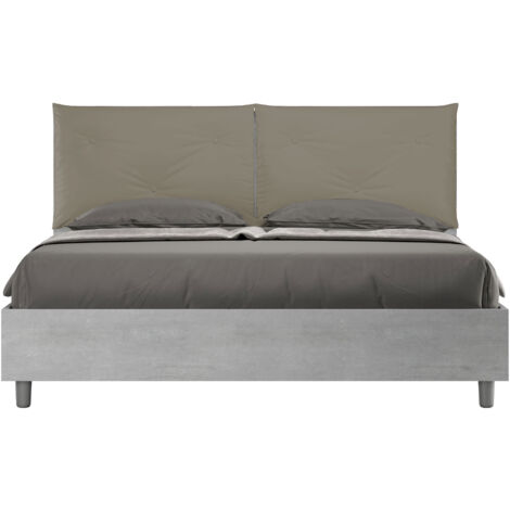 Letto Matrimoniale 160x200 cm con Rete Struttura Cemento con Cuscini in Similpelle Egos Appia Cappuccino