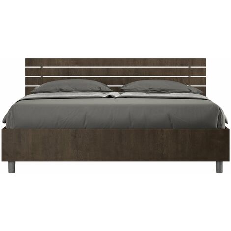 Letto Matrimoniale 160x200 cm con Rete Testata Doghe Inclinata Ankel Noce