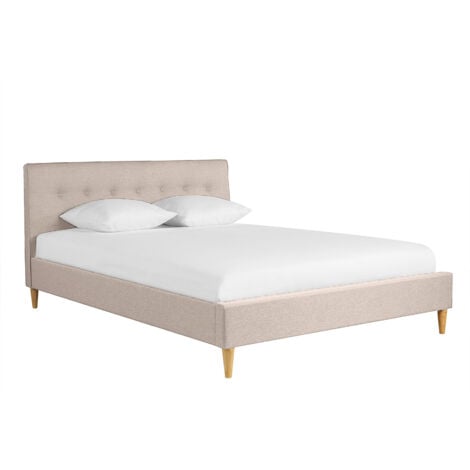 MILIBOO Letto matrimoniale 160x200 cm con testata letto in tessuto beige LEONCE