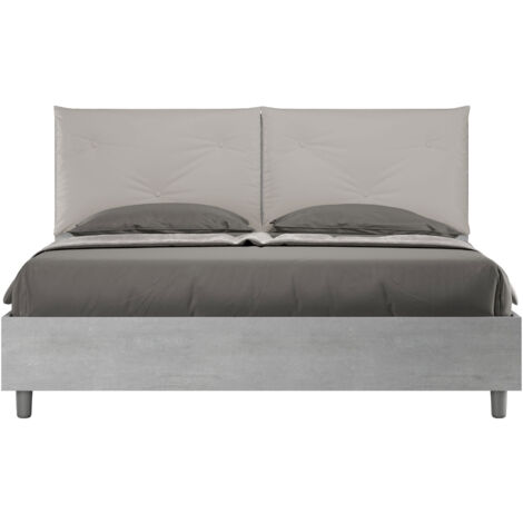Letto Matrimoniale 160x200 cm Senza Rete Struttura Cemento con Cuscini in Similpelle Egos Appia Tortora