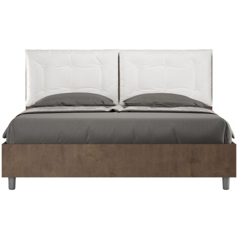 Letto Matrimoniale 160x200 cm Senza Rete Struttura Noce con Cuscini in Similpelle Egos Annalisa Bianco