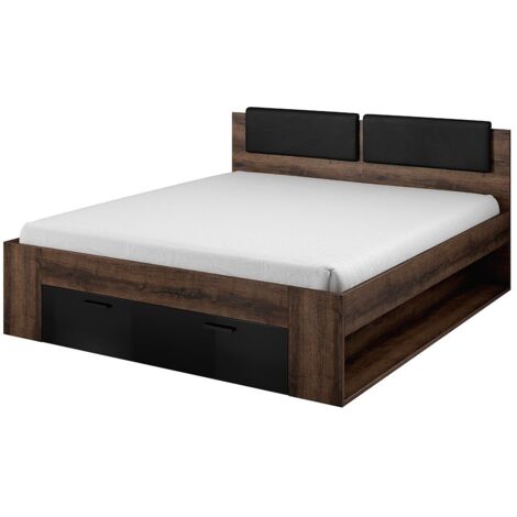 Letto matrimoniale 160x200 con cassetti integrati - Collezione FLOYD. Colori rovere scuro e nero