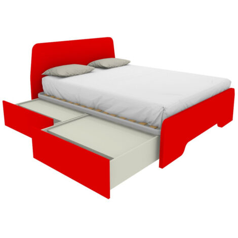 Letto matrimoniale 160x200 con testate sagomate e cassettoni - Rosso
