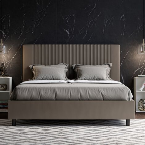 Letto matrimoniale 160x200 contenitore similpelle moderno Goya M1 - Marrone