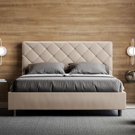 Letto matrimoniale 160x200 imbottito contenitore moderno Priya M1 - Beige