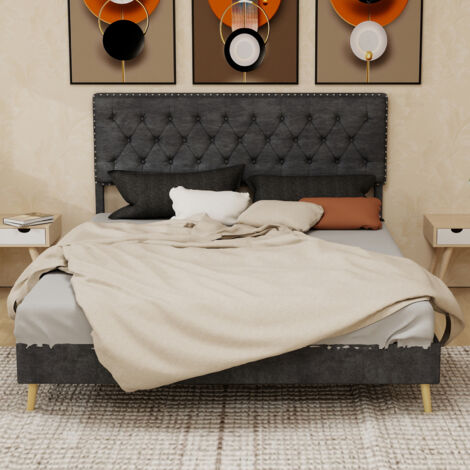 Letto matrimoniale 160x200cm struttura robusta doghe in legno ampio spazio sottostante velluto metallo grigio (Senza materasso)