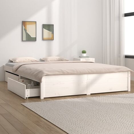 MAISON CHIC Letto Matrimoniale - 160x200cm,Struttura Letto Giroletto con Cassetti Bianco KDLO800078 MaisonChic