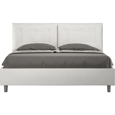 Letto Matrimoniale 160x210 cm con Rete e Contenitore con Alzata Comoda Imbottito in Similpelle Annalisa Bianco