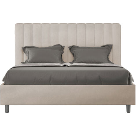 Letto Matrimoniale 160x210 cm con Rete e Contenitore con Testata e Alzata Comoda Imbottito in Microfibra Agueda Sabbia
