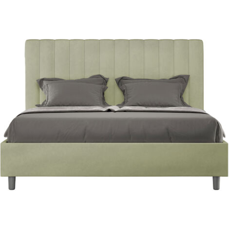 Letto Matrimoniale 160x210 cm con Rete e Contenitore con Testata e Alzata Comoda Imbottito in Microfibra Agueda Tè Verde