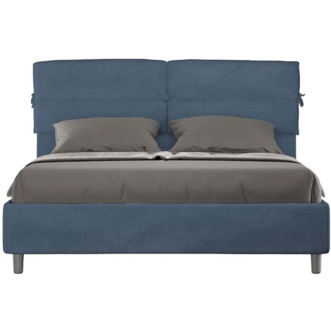 Letto Matrimoniale 160x210 cm con Rete e Contenitore con Testata e Alzata Comoda Imbottito in Microfibra Nandy Blu