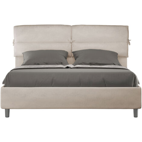 Letto Matrimoniale 160x210 cm con Rete e Contenitore con Testata e Alzata Comoda Imbottito in Microfibra Nandy Sabbia