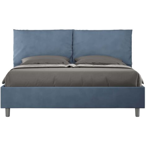 Letto Matrimoniale 160x210 cm con Rete e Contenitore Giroletto con Alzata Comoda Imbottito in Microfibra Antea Blu