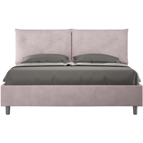 Letto Matrimoniale 160x210 cm con Rete e Contenitore Giroletto con Alzata Comoda Imbottito in Microfibra Appia Glicine