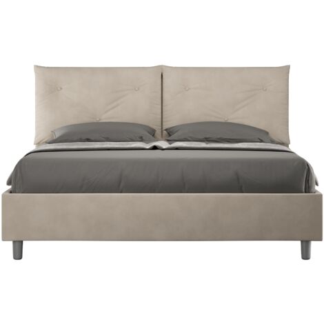 Letto Matrimoniale 160x210 cm con Rete e Contenitore Giroletto con Alzata Comoda Imbottito in Microfibra Appia Sabbia
