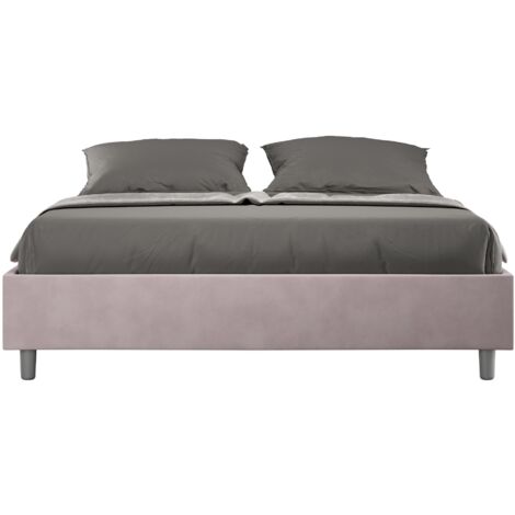 Letto Matrimoniale 160x210 cm con Rete e Contenitore Giroletto con Alzata Comoda Imbottito in Microfibra Azelia Glicine