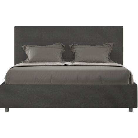 Letto Matrimoniale 160x210 cm con Rete e Contenitore Giroletto con Alzata Comoda Imbottito in Microfibra Mika Grigio