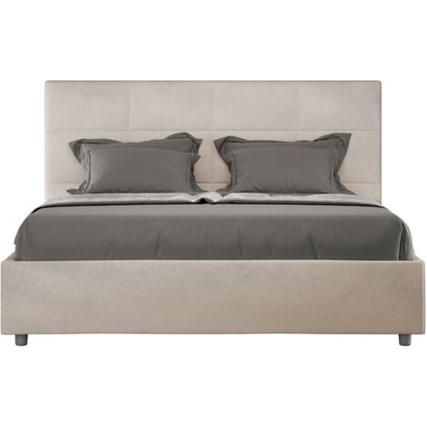 Letto Matrimoniale 160x210 cm con Rete e Contenitore Giroletto con Alzata Comoda Imbottito in Microfibra Mika Sabbia