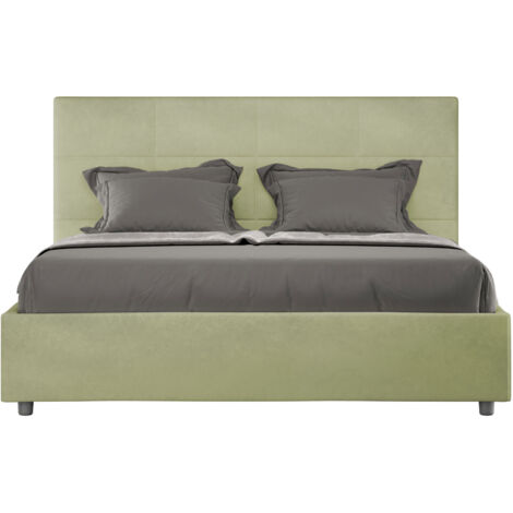 Letto Matrimoniale 160x210 cm con Rete e Contenitore Giroletto con Alzata Comoda Imbottito in Microfibra Mika Tè Verde