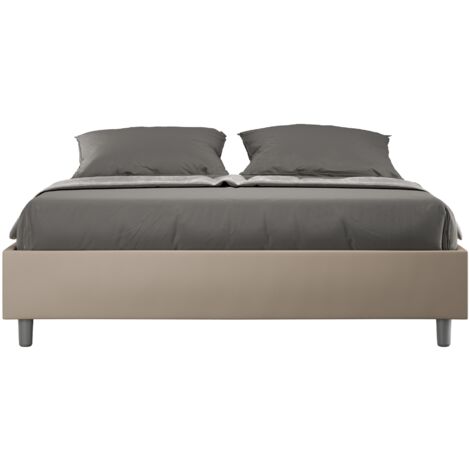 Letto Matrimoniale 160x210 cm con Rete e Contenitore Giroletto con Alzata Comoda Imbottito in Similpelle Azelia Tortora
