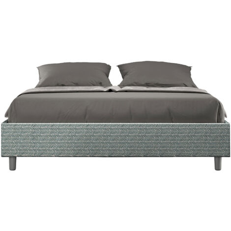 Letto Matrimoniale 160x210 cm con Rete e Contenitore Giroletto con Alzata Comoda Imbottito in Tessuto Aragona Azelia Azzurro