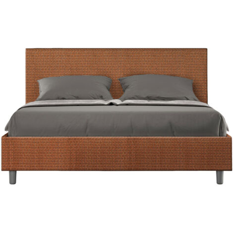 Letto Matrimoniale 160x210 cm con Rete e Contenitore Giroletto con Alzata Comoda Imbottito in Tessuto Labirinto Adele Arancio