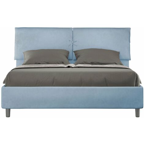 Letto Matrimoniale 160x210 cm con Rete e Contenitore Mados Azzurro