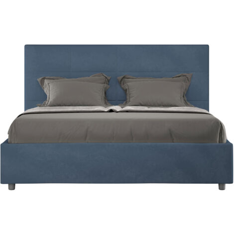 Letto Matrimoniale 160x210 cm con Rete e Contenitore Mika Blu