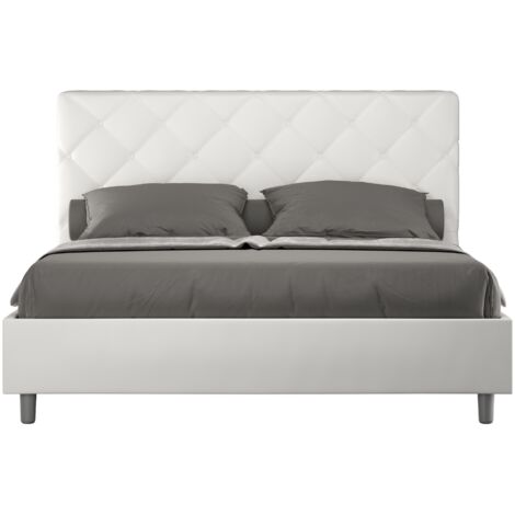 Letto Matrimoniale 160x210 cm con Rete e Contenitore Priya Bianco