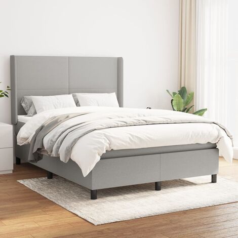 Letto matrimoniale Moderno Letto a Molle con Materasso Giroletto Grigio  Chiaro 200x200cm Tessuto ITD96232