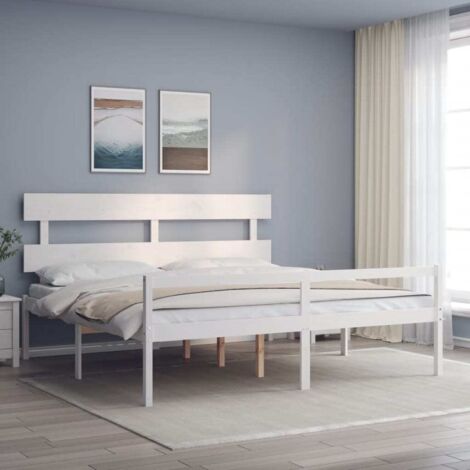 Letto matrimoniale 2 piazze - Giroletto con Testiera Bianco 200x200 cm in Legno Massello Comodo & Moderno 1385