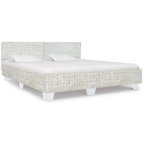 Letto matrimoniale 2 piazze - Giroletto Grigio in Rattan Naturale 180x200 cm Comodo & Moderno 6373