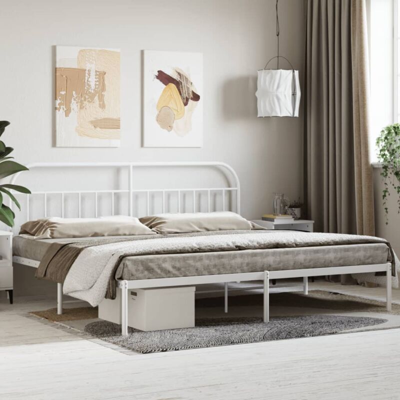 Jinlefu - Letto adulto, Giroletto con Testiera, Letto matrimonial Metallo Bianco 193x203 cm vidaXL