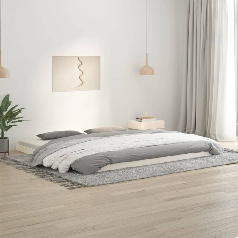 Letto adulto, Giroletto, Letto matrimonial Bianco 200x200 cm in Legno Massello di Pino vidaXL