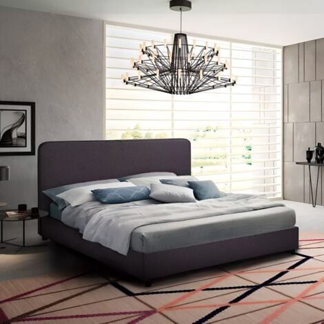 Letto matrimoniale 2 piazze in tessuto con rete 160x190 Zurich King - Grigio